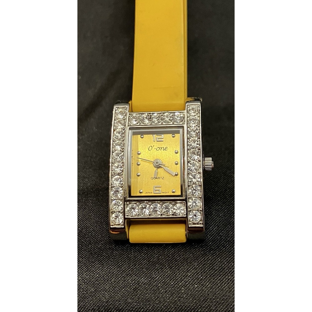 O'-one Womens Watch Crystal Rhinestone Bezel Yellow Square Face Silicone Band